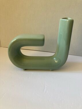 Green Nuove Modern Ceramic Sculptural B-Shaped Vase - Home Art